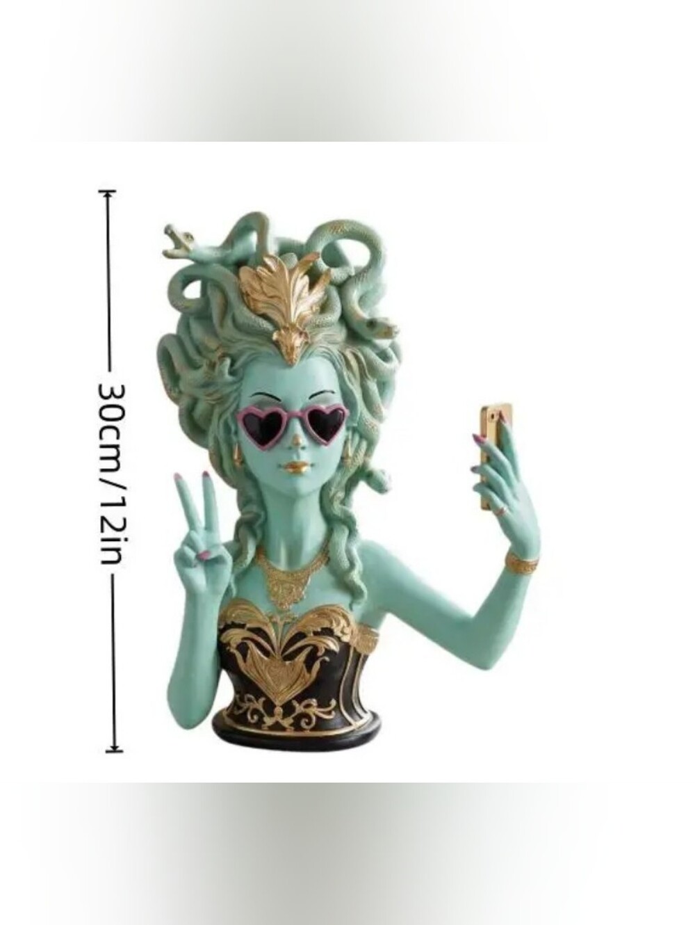 Medusa Bust Statue - Turquoise and Gold Color Decorative Accent - Picture 4 of 4